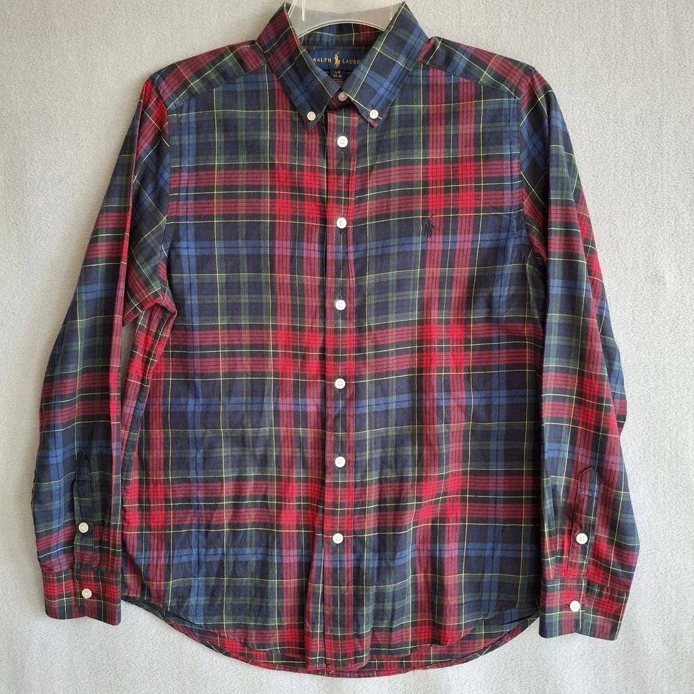 Ralph Lauren Junior's‎ Shirt Blue Red Plaid Button Down Large (14-16) Tartan